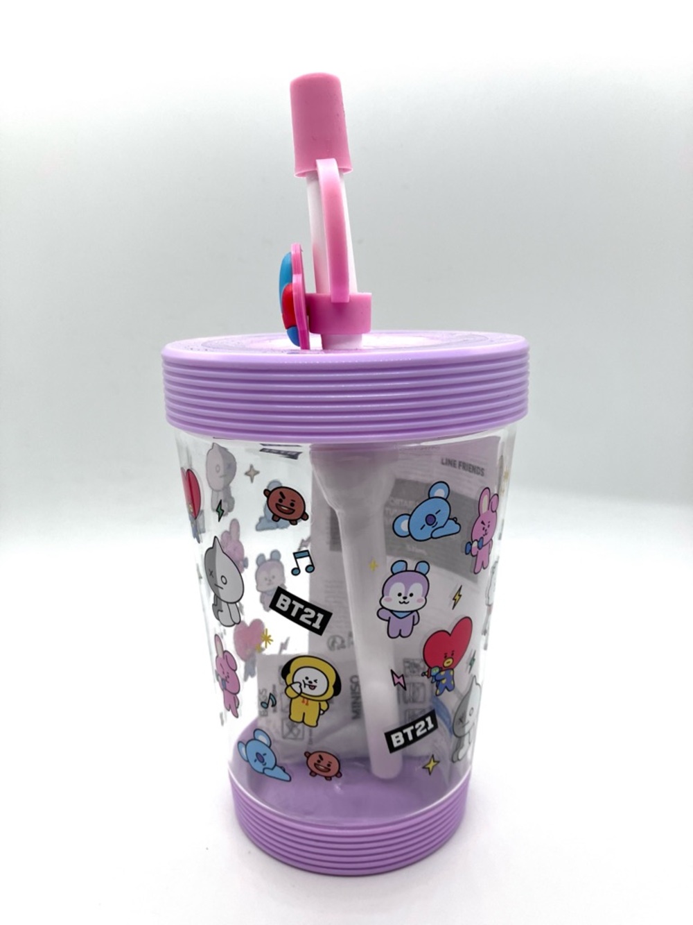 BT21 x Miniso Purple and Clear Tumbler with Straw, New - Picture 3 of 5